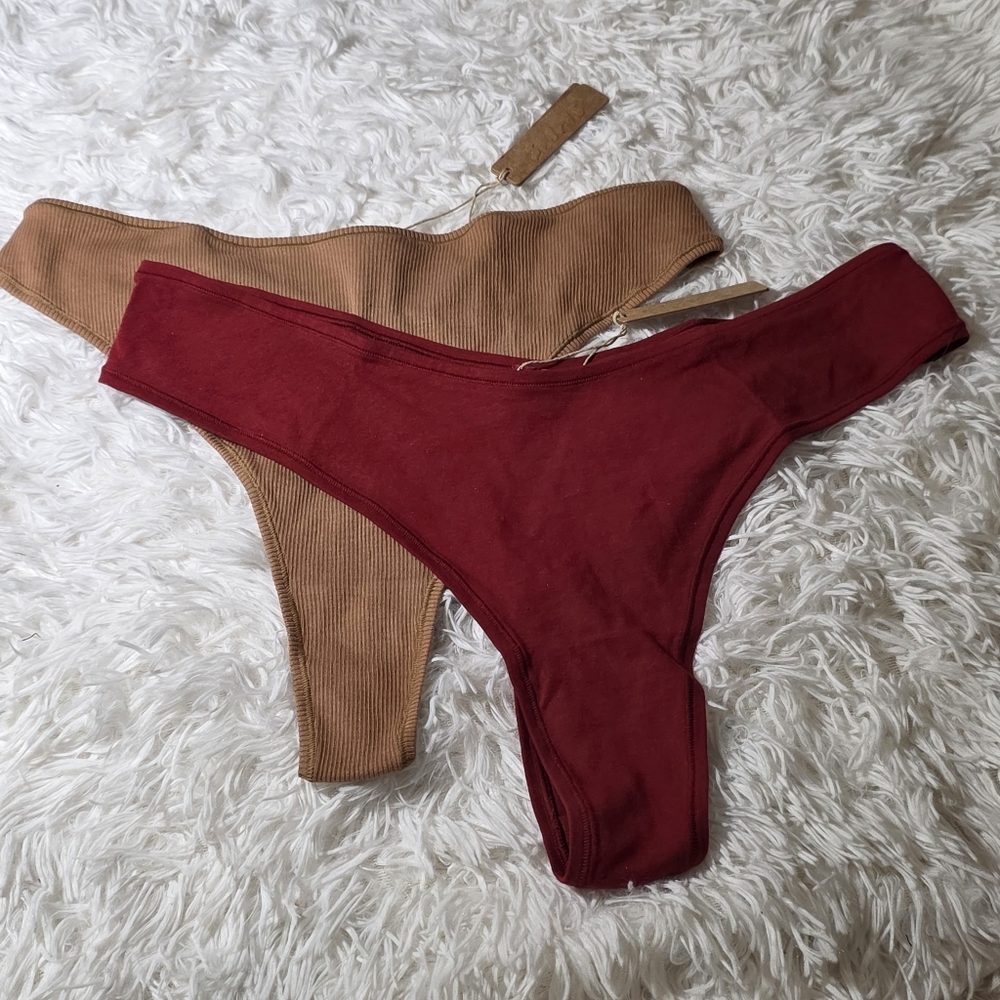 2pcs SKIMS Cotton Jersey Dipped Thong BRICK & Cotton Rib Dipped Thong /3X NWT